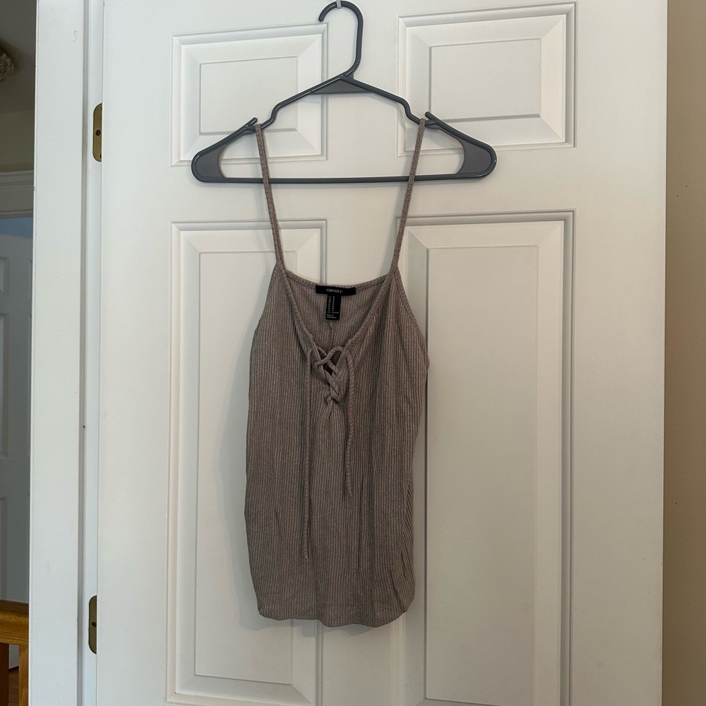 Forever 21 Taupe Ribbed Lace-Up Cami